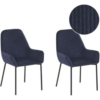Beliani Beliani - Set of 2 Dining Chairs Blue Corduroy Fabric Black Metal Legs Loverna