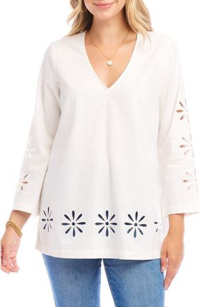 Karen Kane Floral Embroidered Eyelet Linen & Cotton Tunic Top in Off White at Nordstrom, Size X-Small