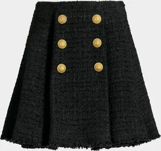 Balmain Double-Breasted Tweed Flare Mini Skirt