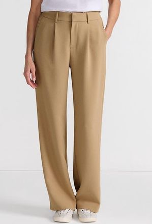 Lands End Crepe High Rise Pleated Wide Leg Pants in Desert Tan at Nordstrom, Size 14