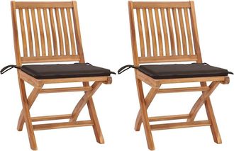 vidaXL Sillas Plegables (2 Unidades) Con Cojines Color Topo, De Madera Maciza De Teca. Vidaxl