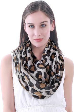 Lina & Lily Leopard Animal Print Womnes Snood Scarf Lightweight (Beige, Black, Brown)