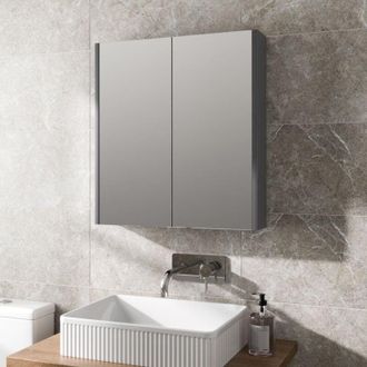 Aurora 600mm Bathroom Mirror Cabinet 2 Door Cupboard Wall Mounted Grey