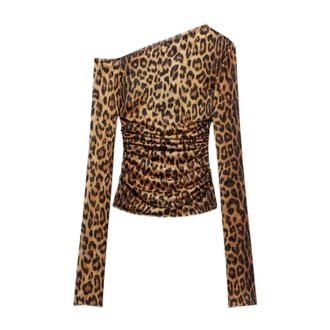 Aniye By Long Sleeve Tops, female, Brown, Size: XS Polka Dot V-Neck T-Shirt