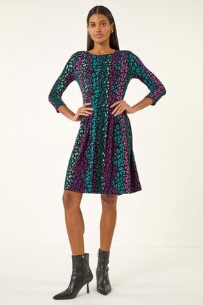 Roman Animal Print Panel Stretch Dress