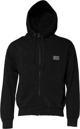 Dolce & Gabbana Zwarte Logo Volledige Rits Hoodie - Heren - Vesten met rits - Zwart - XL - Katoen - Hoodies & sweatvesten