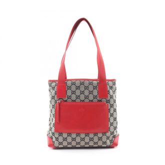 Gucci Beige Navy Red Color Canvas Leather Handbag Tote Bag (Pre-Owned)