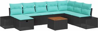 vidaXL Conjunto De Sof&aacute;s De Jard&iacute;n 9 Uds. Negro Polirat&aacute;n Vidaxl