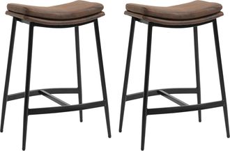 HOMCOM Breakfast Bar Stools Set of 2 Upholstered Barstools w/ Curved Seat Brown | TJ Hughes