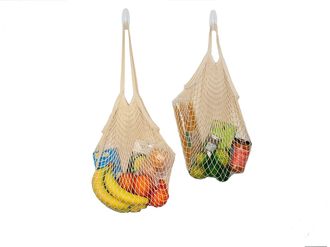 MODO Reusable (2 Pack) String Cotton Net Shopping Bags 1 Short & 1 Long Handle Bag Multipurpose Toys Storage (Beige)