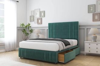 Comfort Beds The Foxy Plush Divan Base 2 Drawers - 54 Headboard-Footboard in Emerald | Size: Single