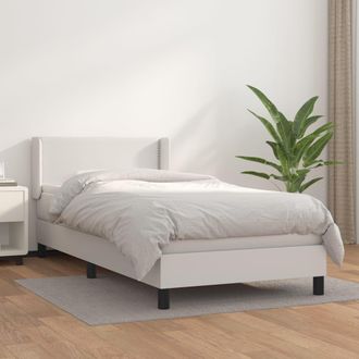vidaXL Cama Box Spring Con Colch&oacute;n Cuero Sint&eacute;tico Blanco 100x200 Cm Vidaxl