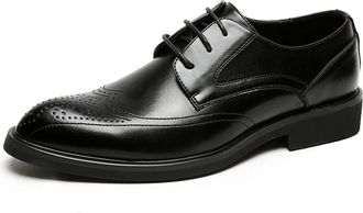 Generic Dress Oxford Shoes for Men Lace Up Wing Tip Brogue Embossed Pointed Toe Shoes Vegan Leather Non Slip Block Heel Anti-Slip Low Top Rubber Sole Prom(6.5