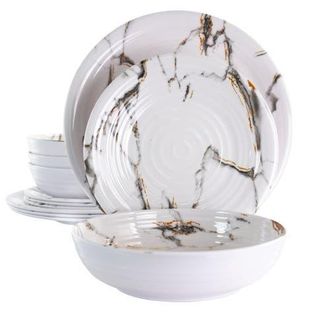 Elama Fine Sculpture 12 Piece Lightweight Melamine Dinnerware Set in White at Nordstrom