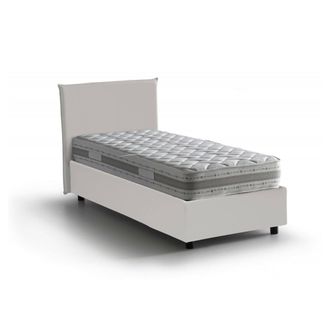 Dmora Cama Individual Dbabb, Cama Contenedor Con Tapizado En Ecopiel, 100% Made In Italy, Apertura Frontal, Con Colch&oacute;n Cm 80x200 Incluido, Blanco - Dmora