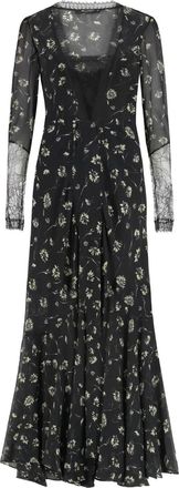 Etro Maxi-jurk met afwerking van kant en bloemenprint - Zwart