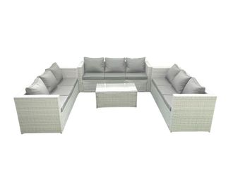 Fimous Rattan Garden Outdoor Furniture Set 9 Seater Garden Sofa Coffee Table Set Light Grey Mixed