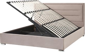 Beliani Cama Con Almacenaje De Terciopelo Gris Pardo 180 X 200 Cm Cabecero Acolchado Rouen