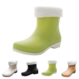 Generic Wellington Rain Boots for Women, Warm Comfortable Garden Shoes with Plush Lined Ladies Anti-Slip Rainboots, Outdoor Waterproof Rain Boots for Garden M