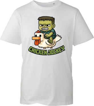 Generic Chicken Jockey T-Shirt - Funny Pixel-Style Zombie Graphic Tee Gamer Humor Shirt for KidsTeens and Video Game Fans (White, 5 Years)