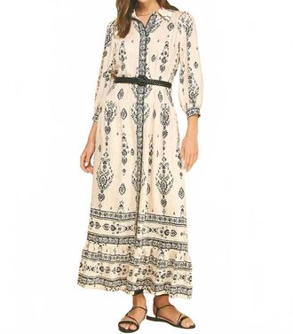Pinch Design Collared Maxi Dress In Cream/black