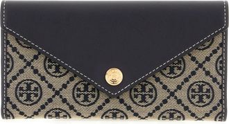 Tory Burch T Monogram Portemonnee - Dames - Portefeuilles - Blauw - ONE Size - Katoen - Accessoires