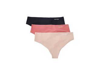 Calvin Klein Underwear Invisibles Microfiber Stretch Thong 3-Pack Womens Underwear Black/Cedar/Dusty Cedar : MD (US 8-10), Elastane/Nylon