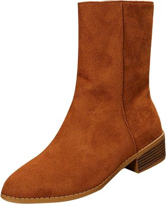 Generic Womens Black Ankle Boots Ladies Winter Boots 2025 Fall Pointed Toe Plus Size Chunky Heel Mid Calf Fashion Booties Womens European Style Side Zipper Bo