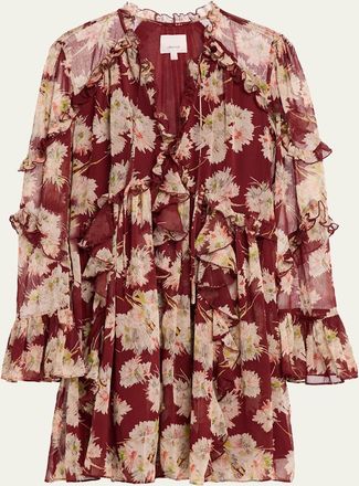 Cinq &agrave; Sept Mae Long-Sleeve Bouquet Albani Mini Dress