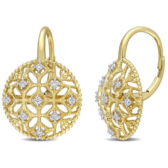 Mimi & Max 1/5ct TW Diamond Lace Leverback Earrings in 14k Yellow Gold