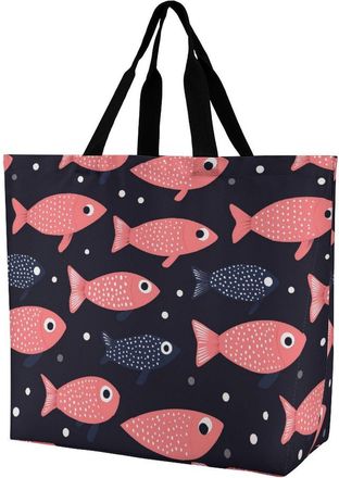 Generic Cute Fish Pattern Reusable Shopping Bags One Shoulder Grocery Tote Bag Waterproof Big Purse for Work Travel