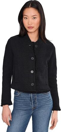 Nic+Zoe Petite Fringe Mix Knit Bomber Jacket Womens Jacket Black Onyx : PM, Acrylic/Cotton/Nylon