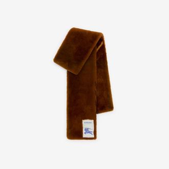 Burberry Narrow Check Shearling Scarf