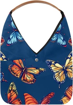 Generic Colored Butterflies Blue Background (3) Reusable Lightweight Grocery Bags - Foldable Into Compact Pouch, Washable & Sturdy, Multipurpose for Shopping 