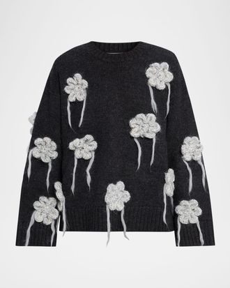 Ganni Floral Crochet Crewneck Sweater