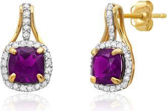 MAX + STONE 10k Yellow or White Gold Cushion Cut Gemstone Drop Earrings with Diamond Accent