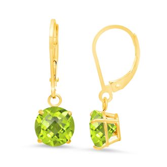 MAX + STONE 10K Yellow Gold Round Checkerboard Cut Gemstone Leverback Earrings (8mm)
