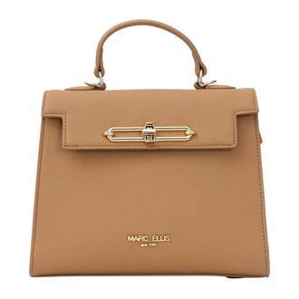 Marc Ellis Beige Middelgrote Handtas met Gouden Sluiting - Dames - Handtassen - Bruin - ONE Size - Polyester - Tassen