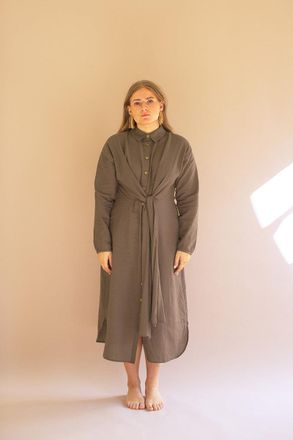 Kalalou Long-Sleeve Buttondown Dress W Front-Tie Detail