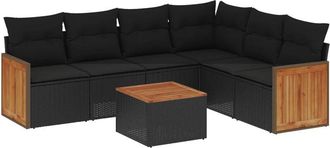 vidaXL Vidaxl - Set De Comedor De Jard&iacute;n 7 Pzas Y Cojines Rat&aacute;n Sint&eacute;tico Negro