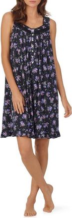 Eileen West Sleeveless Short Jersey Chemise in Black Print at Nordstrom, Size X-Large