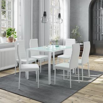 Vicco Conjunto De Mesa De Comedor Grand, Blanco, 120 X 75 Cm Con 6 Sillas
