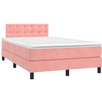vidaXL Vidaxl - Cama Box Spring Colch&oacute;n Y Led Terciopelo Rosa 120x200 Cm
