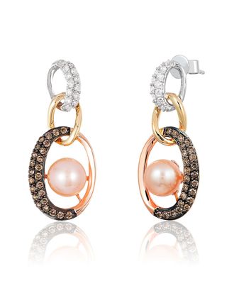 Le Vian Chocolatier Earrings Strawberry Pearls, Vanilla Diamonds, Chocolate Diamonds set in 14K Tri Color Gold 59684