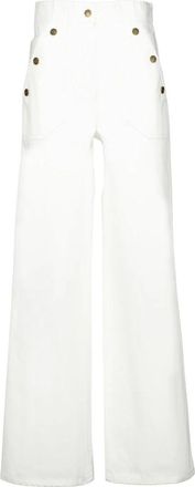 Max Mara Wijde broek - Dames - Wijde Broeken - Wit - 3XS - Katoen - Broeken