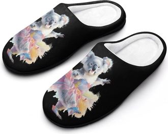 Generic Dancing Koala in Colourful Tutu Watercolour Mens House Slippers Memory Foam Washable Cotton Slip on Home Shoes