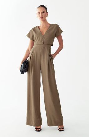 Willa Glens Jumpsuit in Mocha Pinstripe at Nordstrom, Size 12