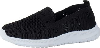 Generic Slip Ons for Women Black Shoes Women Size 5 Ladies Fashion Breathable Solid Color Knitted Mesh Flat Casual Sports Shoes Womens Running Trainers Black 