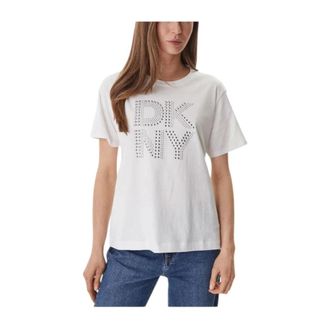 DKNY T-Shirts, female, White, Size: XS Rhinestone Logo Relaxed T-shirt