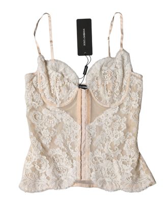 Dolce & Gabbana Womens Beige Floral Lace Corset Lingerie Underwear Nylon Viscose Polyester Clothing